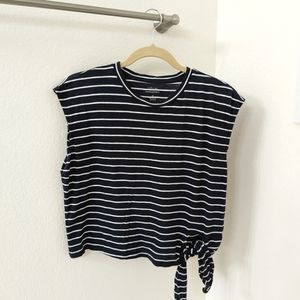 Banana Republic Striped Malibu Tee cropped with side tie navy